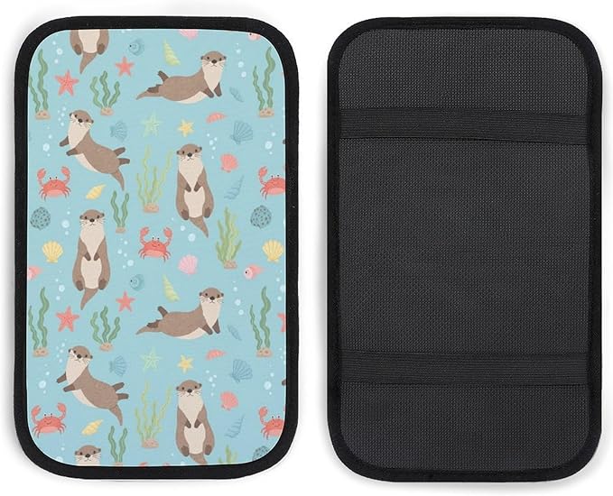 Car Armrest Box Pad Cute Sea Otters, Universal Style Waterproof Center Console Cover, Arm Rest Cushion Pads for SUV, Truck