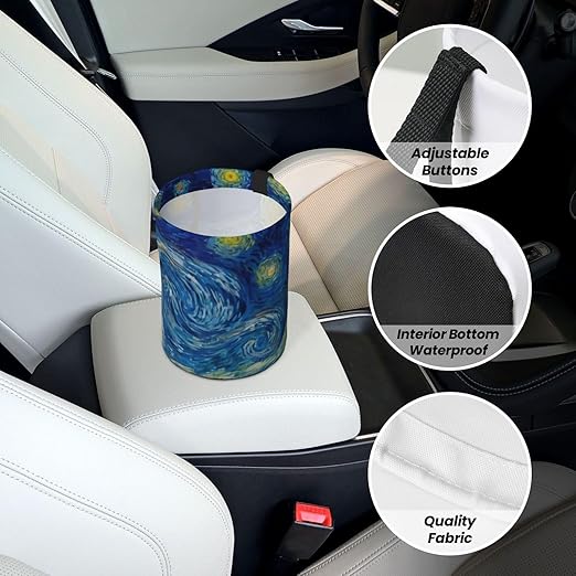 The Starry Night Van Gogh Car Trash Can Leak Proof Hanging Waterproof Garbage Can Multipurpose Trash Bin for Car SUV Front Seat Headrest Collapsible and Portable Storage Pocket
