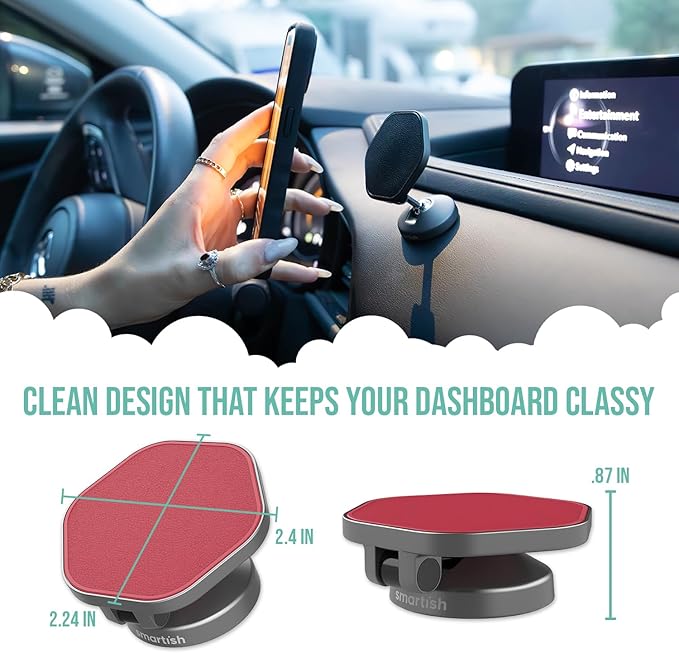 Smartish® MagSafe Mountaineer Car Mount - Compatible w/Apple iPhone 17/16/15/14/13 - Magnetic Stick on Adhesive Phone Holder - Extra Strength Magnet for Apple Accessories - Chili Crisp