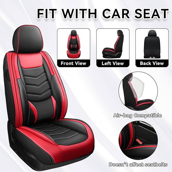 Car Seat Covers Fit for Chevy Trax 2015-2025, Side Airbag Compatibility, 3D Lumbar Support and Seamless Fit, Easy to Clean Sports Seat Cover2 Pcs Front, Black Red