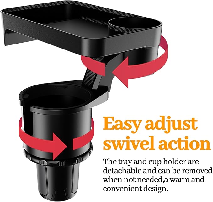 360° Rotatable Car Cup Holder Expander Tray - Adjustable Auto Food Table Desk with Anti-Slip Base, Universal Fit for Front & Back Seat, Holds Snacks, Phones, Drinks (18kg Load Capacity)