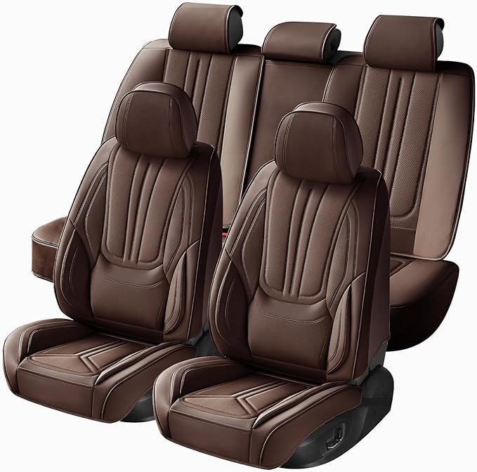 SCDOOCA Car Seat Covers Full Set Brown, Luxury Leather Car Seat Covers, Waterproof and Breathable Seat Covers, Universal Car Seat Protector Fit for Cars, Trucks, SUVs, Pick-ups (Full Set)