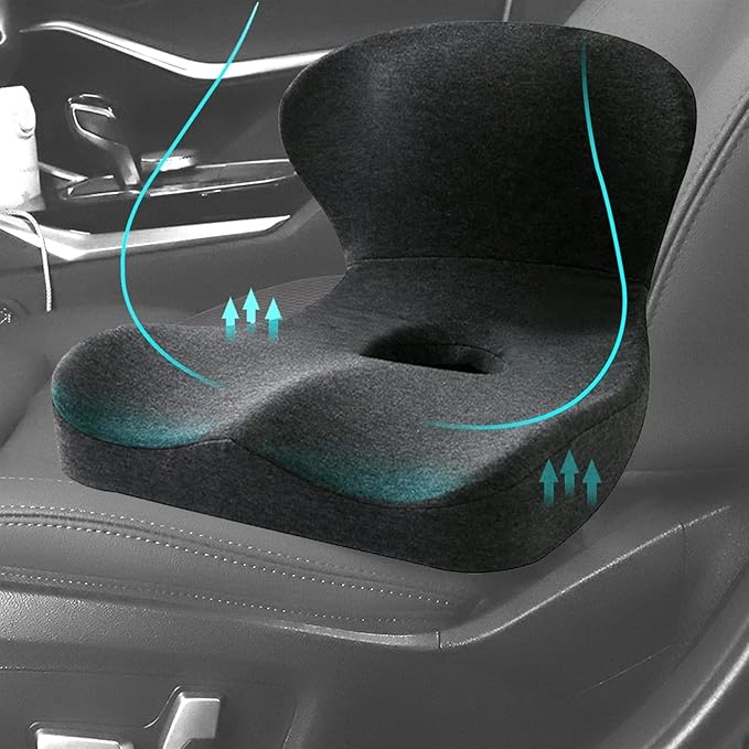 Car Seat Cushion & Lumbar Support Memory Foam Chair Pad, Back Support Pillow Chair Cushion for Office Reduce Tailbone Pressure & Improve Comfort(Yellow)