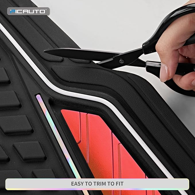 PIC AUTO Car Floor Mats, Red Aluminum-Molded with Full-Circle Iridescent Inlay Strip Car Mats, Universal-Fit Rubber Mats for Cars, Trucks & SUVs, All-Weather, Non-Slip, Easy-to-Clean Interior Mats