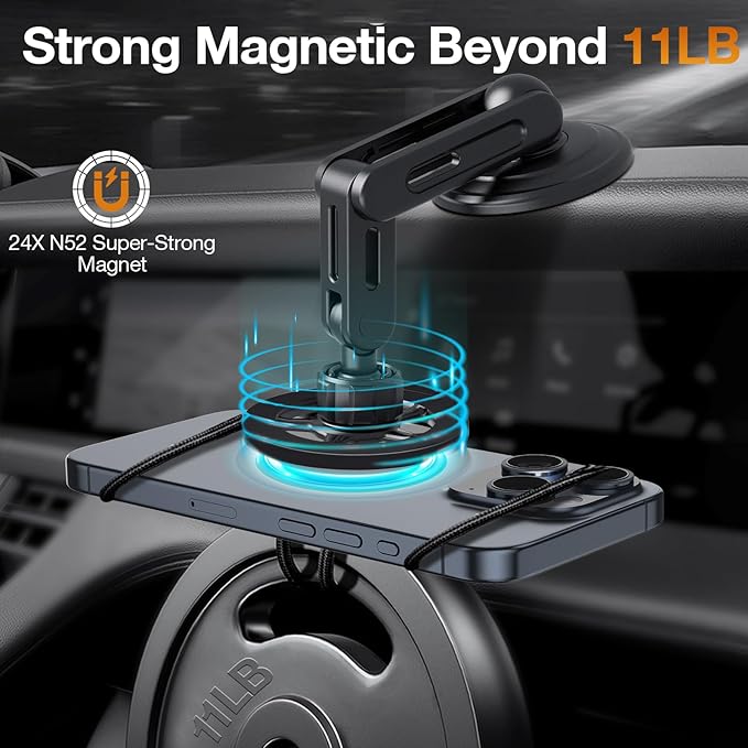 for MagSafe Car Mount Dashboard [360° Rotation All-Metal] [20 Strongest Magnets] Magnetic Phone Holder for Car Dash, HandsFree Car Phone Holder Mount for iPhone 15 Pro Max 14 13 12 Pro Plus Mini All