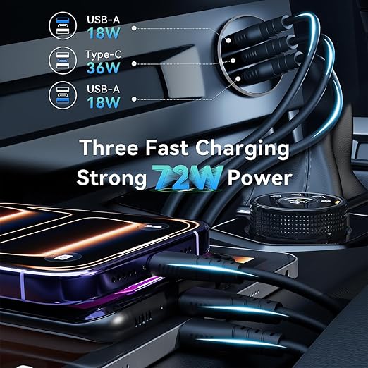 RV USB Outlet 72W All-Aluminum 12V/24V 3 Charging Ports, GIBBAB 36W PD3.0 Type-C+2 18W QC3.0 Fast Charging Socket, Waterproof Cover Recessed Mount Car Charger Cigarette Lighter Replacement for Camper