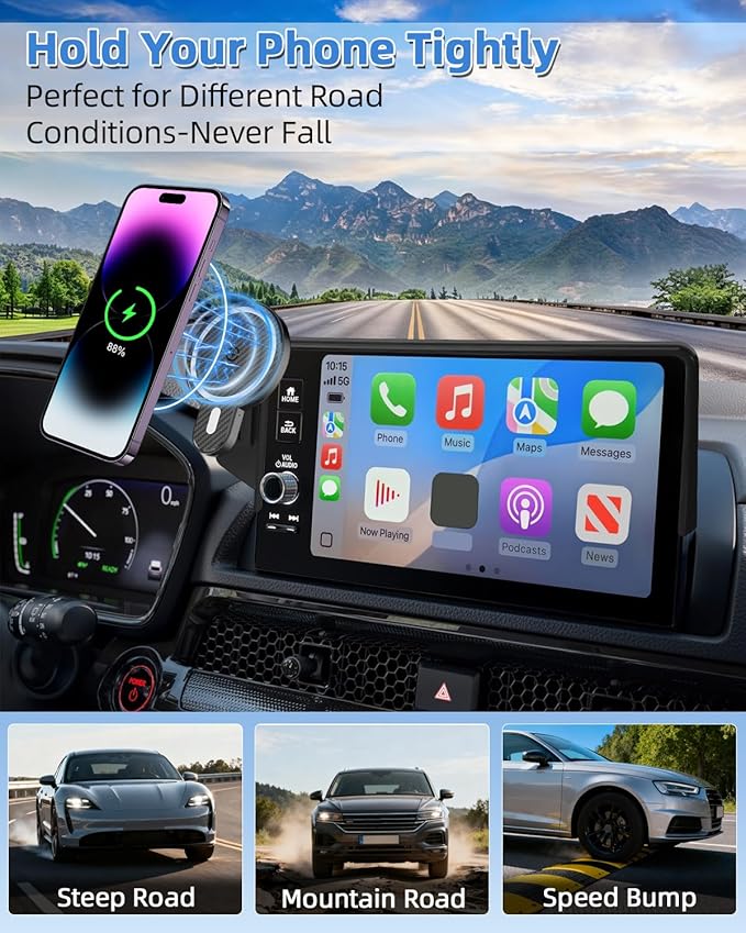 PZK Car Phone Holder for Hyundai Elantra 2021-2025 SE/SEL/Sport/Limited/N Line Accessories 8-Inch/10.25-Inch Screen Magnetic 15W Fast Wireless Charger Car Phone Mount Not Affect Air Vent