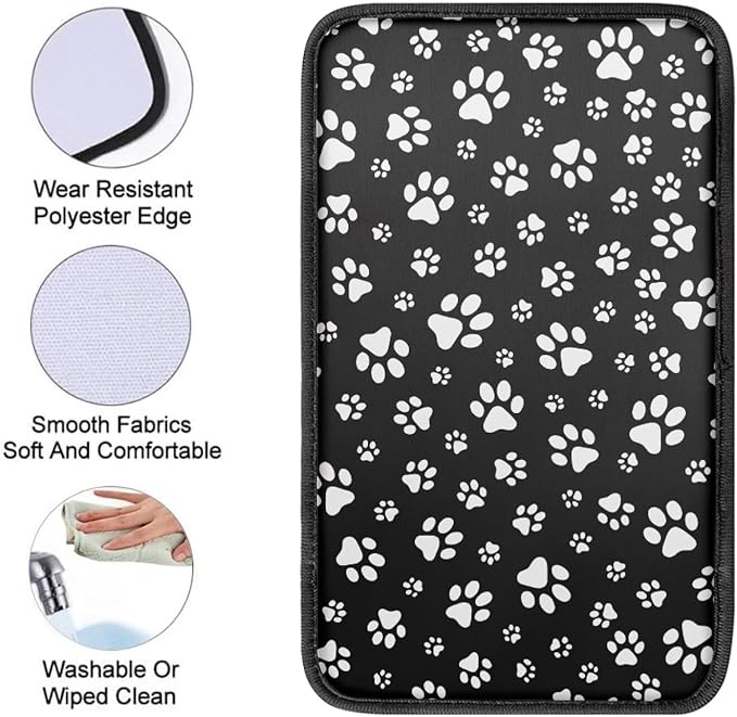 Black White Dog Paws Print Center Console Cover,Auto Armrest Cover Universal Car Armrest Storage Box Interior Accessories