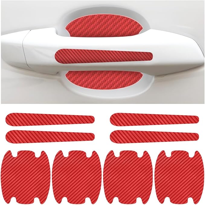 Carbon Fiber Car Door Handle Cup Scratch Protectors, Vehicle Door Handle Bowl Sticker, Automotive Paint Guard Protective Film Cover Accessories, Universal for SUV Sedan Truck (Red)
