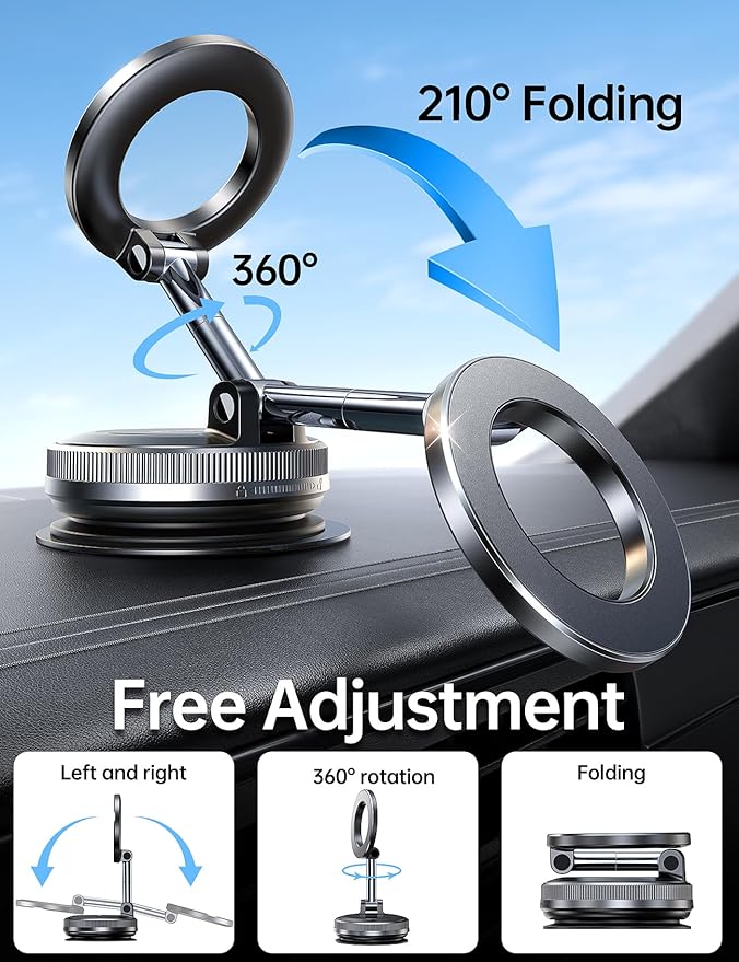 Coolpow【Newest Vacuum Magnetic Phone Holder for Car Phone Holder Mount【Movable Vacuum Suction】 Magsafe Car Mount Cell Phone Holders for Your Car Accessories Interior for Women Men for iPhone 17 16 15