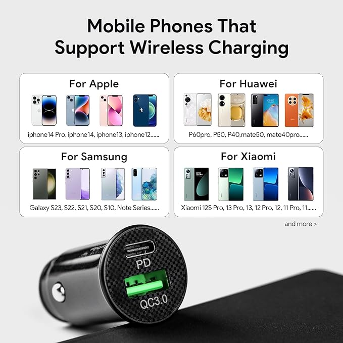 General Wireless Phone Charging Pad with Lighting Silicone Dual Charging Ports Quick Charger Station 15W Adapter for Smartphone Phone (USB with Cigarette Lighter Adapter)