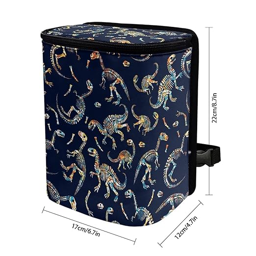 Dinosaur Print Car Accessories Back Seat Multipurpose Cars Trash Can with Lid, Leak Proof Waterproof Hanging Car Garbage Can for Road Trip Travel