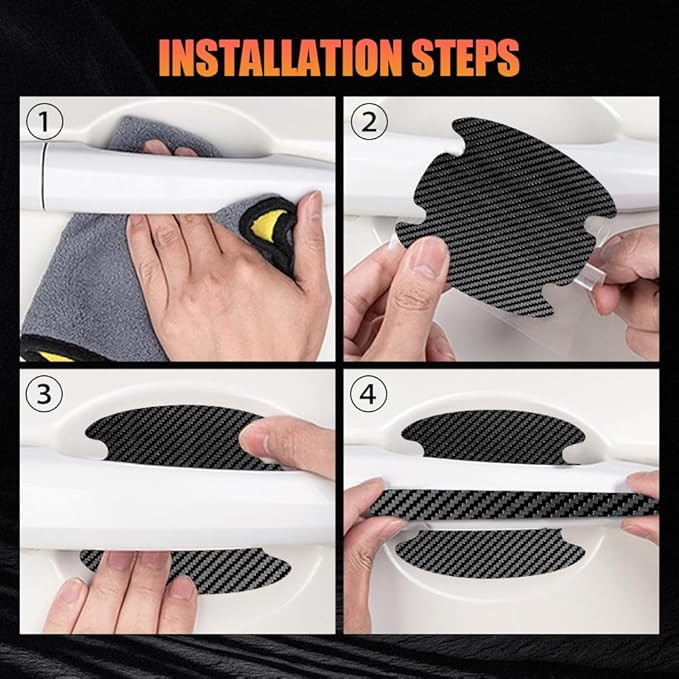 8PCS Car Door Handle Scratch Protectors, Car Door Handle Stickers, Carbon Fiber Texture Anti-Scratches Bowl Sticker, Car Door Handle Paint Guard Cover Universal for Most Car, Truck (Black)