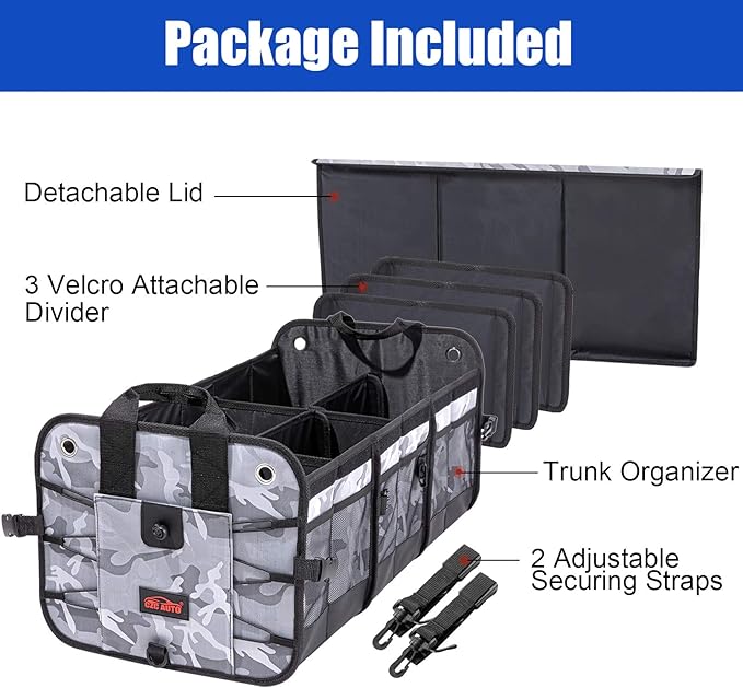 CZC AUTO Car Trunk Organizer Collapsible Cargo Trunk Storage Organizer with 6 Compartments for Car Suv Truck (Camouflage)