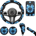 Neon Dolphin Car Steering Wheel Covers Set for Women Car Interior Accessories 6 Pcs Cute Blue Dolphin Handbrake Gear Cover Cup Coaster Armrest Cover Fit Vans Trucks,SUV
