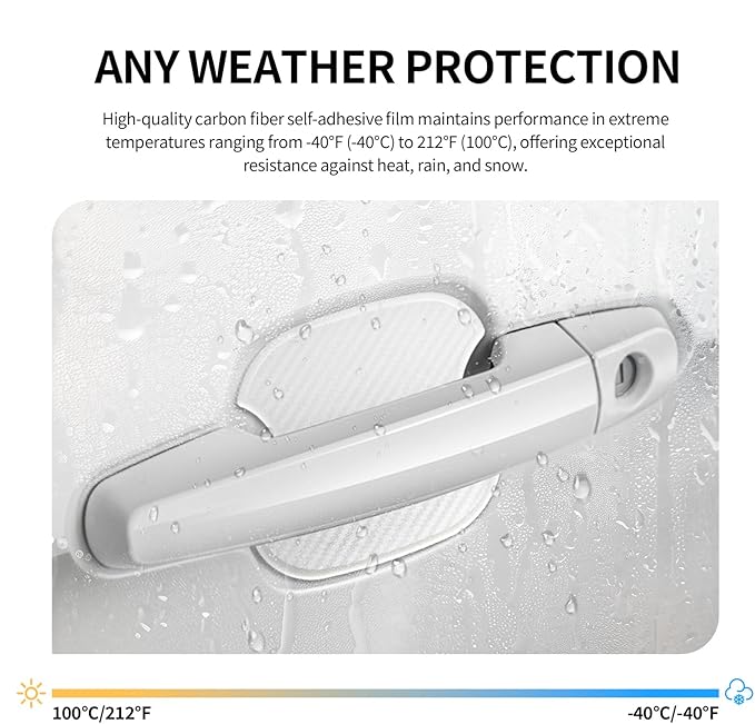 DriveAlly 4Pcs Silicone 3D Carbon Fiber Texture Car Door Handle Cup Protectors Paint Scratch Protector Sticker Vehicle Exterior Accessories 1.5mm Thick Scratch Guard Sticker (White, Medium)