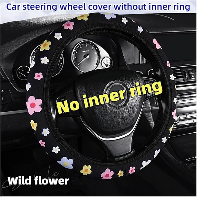 Cute Winter Plush Steering Wheel Cover - Non-Slip Warm Handlebars Decoration for Cars(Acyclic flower JIU)