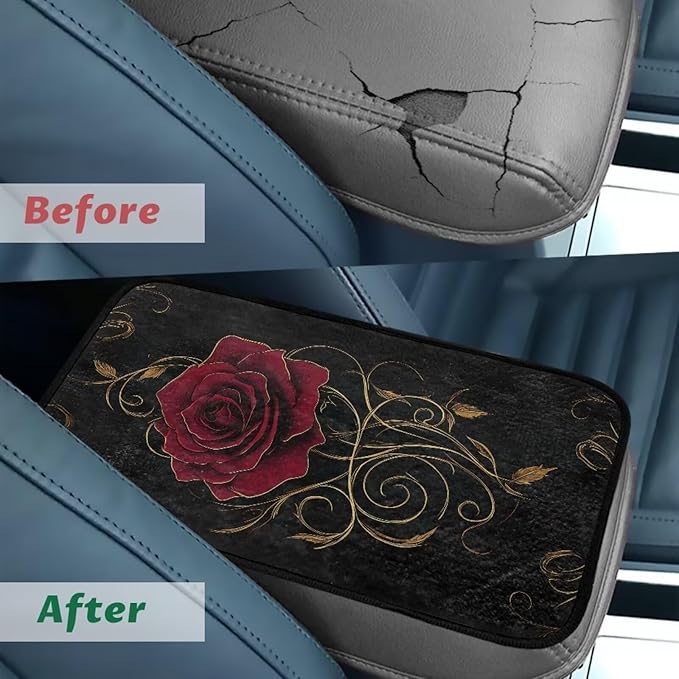 Bulopur Red Rose Car Center Console Cushion Pad Flannel Protect from Pet Claws Auto Armrest Console Cover Easy to Install 12.01 x 7.28 Inch Universal Fit for Auto Truck Van SUV