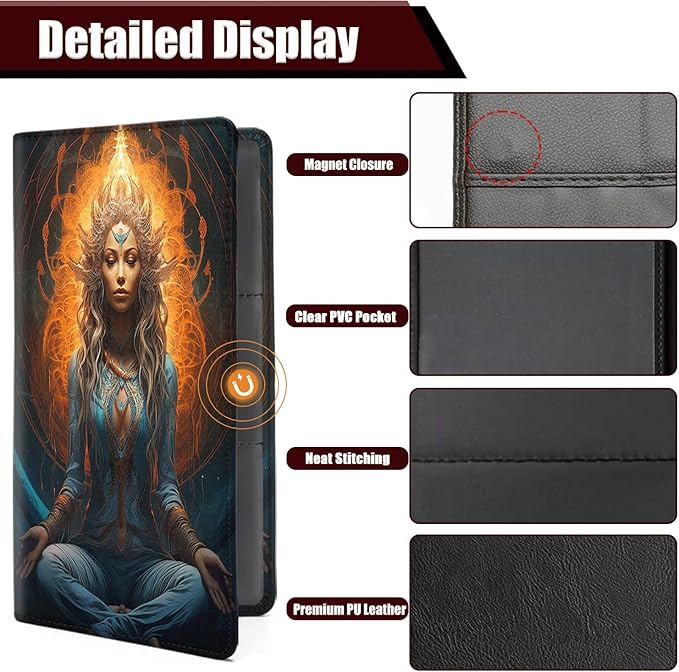 Car Registration and Insurance Holder, PU Leather Auto Document Holder for Men&Women, Vehicle Glove Box Compartment Organizer with Magnetic Shut for Driver's License, Graceful Meditation Pattern