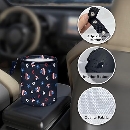 Brosoneto American Flag Star Car Trash Can Waste Basket Portable Car Garbage Bin Collapsible Accessories Trash Can for Car SUV Trucks Universal