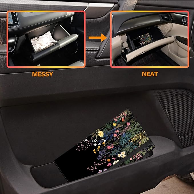 Decahouy Car Registration and Insurance Holder,Leather Vehicle Glove Box Organizer Wallet for Document,Perfect for any Car,Truck,Motorcycle,Driver License,Trailer or Boat,Men & Women,Midnight Flowers