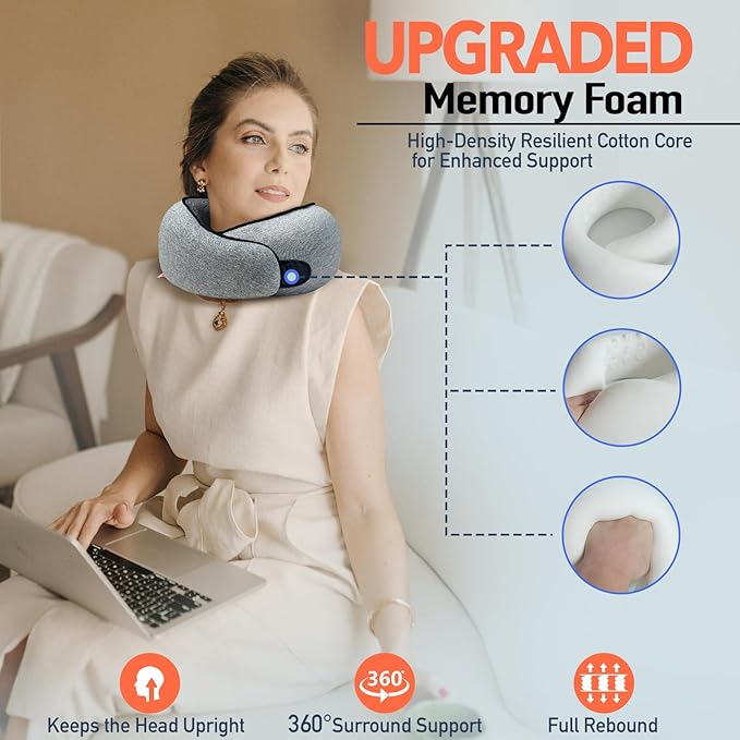 HWGIZP Travel Pillow | High-Density Memory Foam Pillow with 360° Surround Support. Ergonomically Designed. Ideal for Airplane Travel and Home Use.