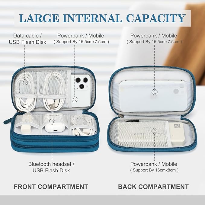 FYY Electronic Organizer, Travel Cable Organizer All-in-One Storage Bag Pouch Electronic Accessories Carry Case Portable Waterproof Double Layers for Cable, Cord, Charger, Phone, Earphone Green