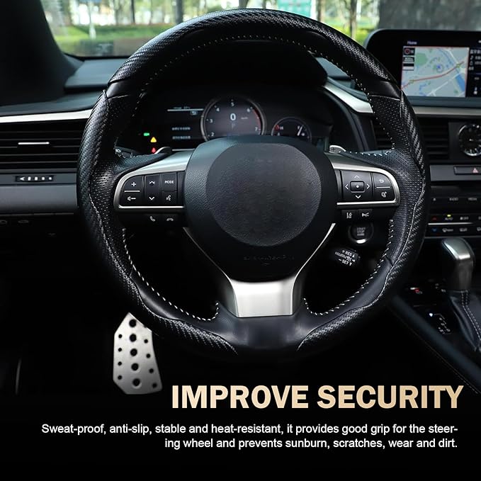 3PCS Steering Wheel Cover, Carbon Fiber Anti-Skid Steering Wheel protection, Car Steering Wheel Cover for Men/Women, Segmented & Wavy Design, Universal Car Interior Accessories (Black)