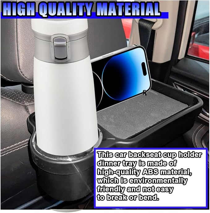 Car Cup Holder Tray, Foldable Car Backseat Organizer Food Tray for Eating, Multifunctional Detachable Headrest Drink Trays Desk for Most Vehicles Road Trips