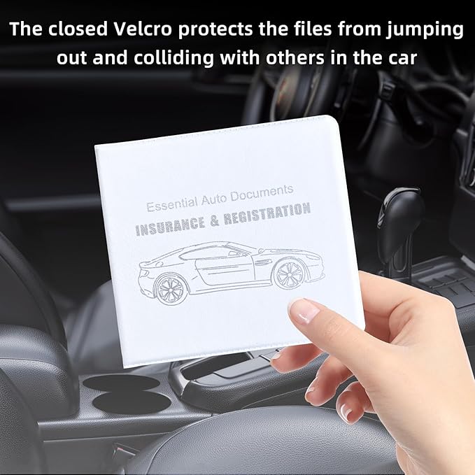 Ziciner Car Registration Insurance Holder, 2Pack Essential Auto Card Document Glove Box Organizer with Touch Fastener, Vehicle Interior Accessories Perfect for Most Car, Truck, SUV (White/Big Car)