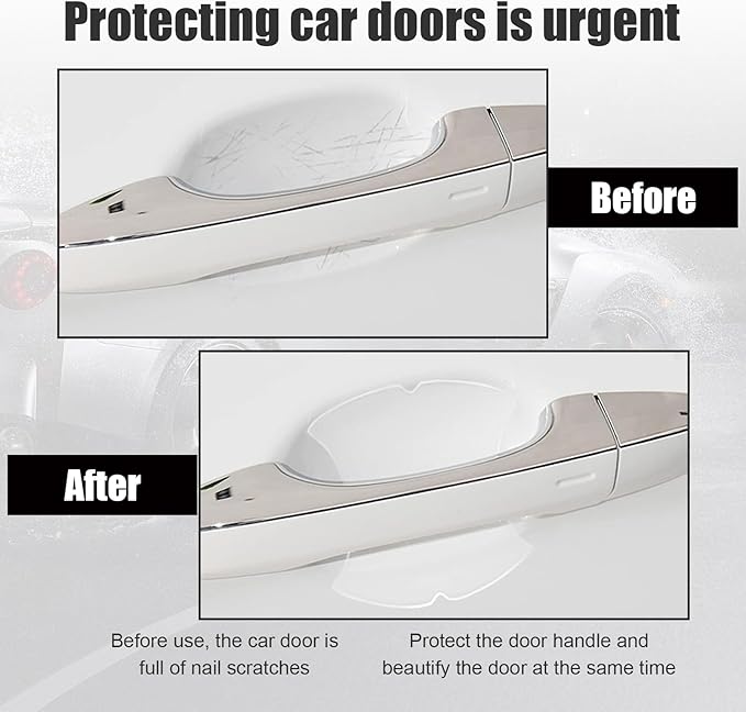 Kewucn 4PCS Car Handle Sticker, Carbon Fiber Auto Door Handle Protective Films, Anti-Scratch Vehicle Door Protector, Universal Exterior Accessories for Most Cars (Transparent)