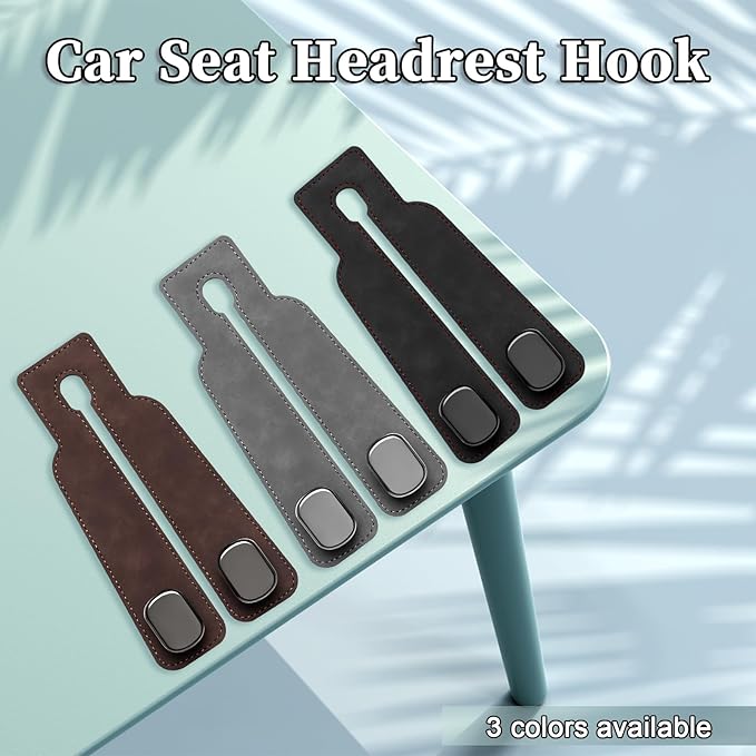 ecocstm Car Seat Headrest Hook, Vehicle Back Seat Headrest Hook, Car Purse Hook Car Seat Hooks for Hanging Grocery Bag, Purse, Car Seat Backrest Organizer, Tote Bag (Brown)
