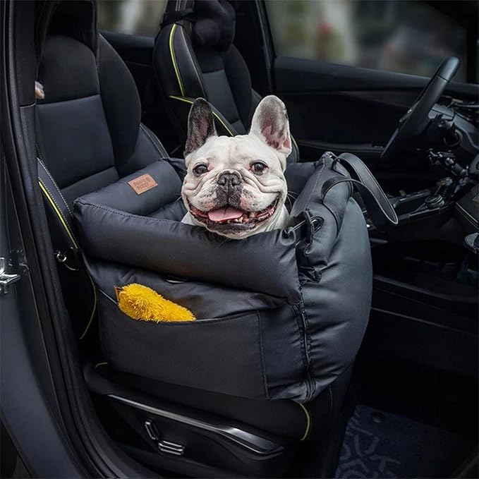 FUNNYFUZZY Leather Dog Car Seat for Small ＆ Medium Sized Dogs Up to 35lbs, Waterproof and Washable Dog Booster Seat Car Bed for Travel and Home,Portable and Safety(Black)