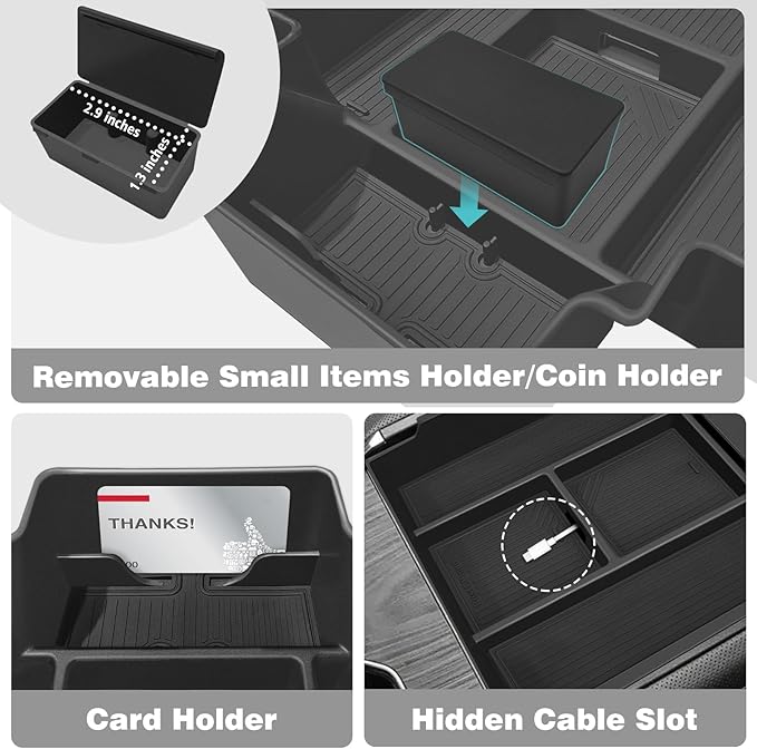 BestEvMod 2PCS Center Console Organizer Trays Fit for Chevrolet Silverado EV 2024 2025 Pickup Armrest Storage Box ABS Material with PVC Trim Not Fit ICE or RST Models (Top + Bottom)