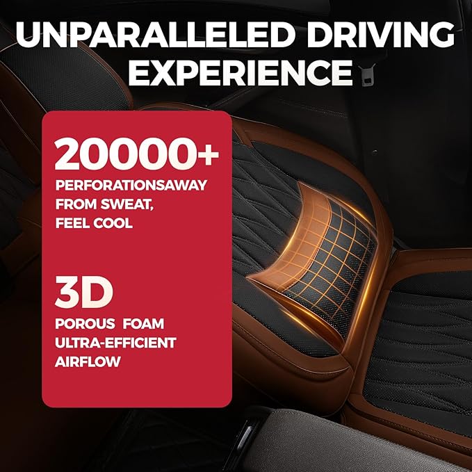 FREESOO Black Brown Car Seat Covers Full Set - Faux Nappa Leather Seat Covers for Cars, Breathable Waterproof Front Seats Protector with Lumbar Support, Universal Fit for Automotive Sedan SUVs Pickups