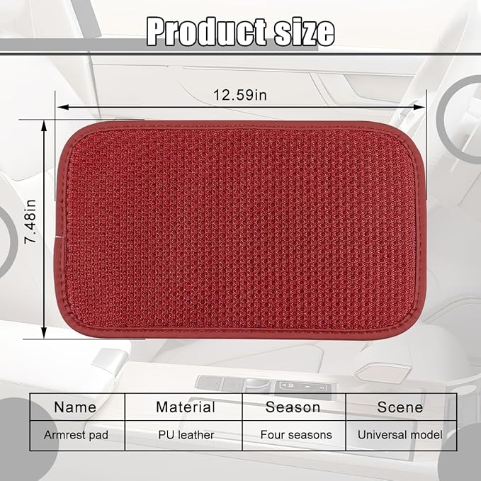 Mandark Car Center Console Cover, Ice Silk Breathable Automobile Armrest Seat Box Cushion Pad, Non Slip Vehicle Interior Protector Accessories, Universal for SUV, RV, Truck (Wine Red)