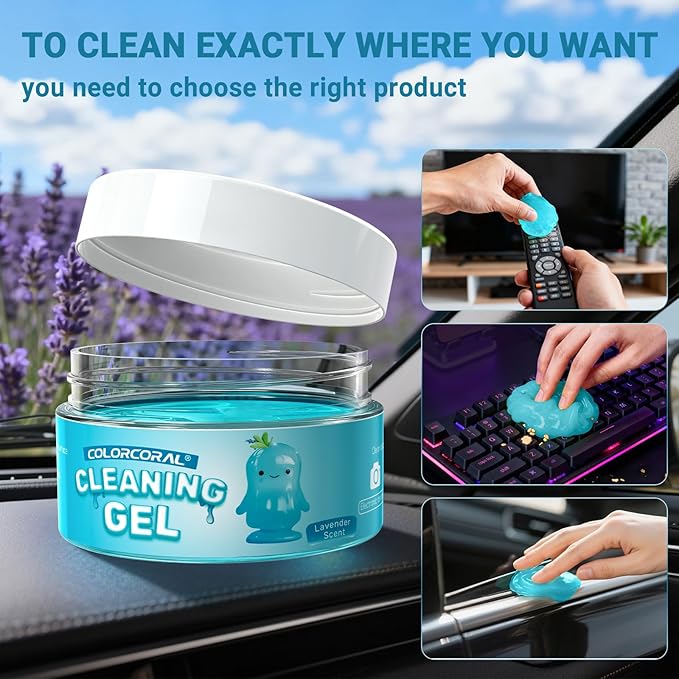 COLORCORAL Car Cleaning Gel (Lavender Scent,Blue),Reusable Dust Cleaning Gel for Car Interior Cleaning Kit, Auto Vent Cleaner，Keyboard Cleaner Gel for Cleaning Dust and Debris from Corners, Crevices