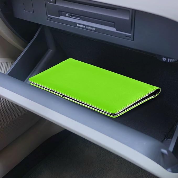 Caihoyu Custom Car Registration and Insurance Card Holder Personalized Leather Glove Box Organize Men Women Wallet Accessories Case for Cards, Essential Document Driver License Fluorescent Green