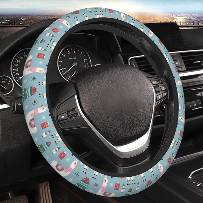 Sassy Llamas Neoprene Steering Wheel Covers Women Men Car Accessories, Universal 15 Inch Fit Auto, Suvs, Truck