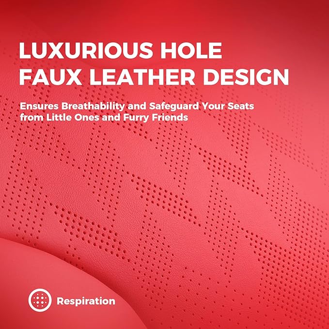 FEINEPRO Red Car Seat Covers Full Set - Breathable Faux Leather Universal 5 Seat Covers for Cars, Automotive Protector Fit for Most Sedan SUV Pick-up Truck