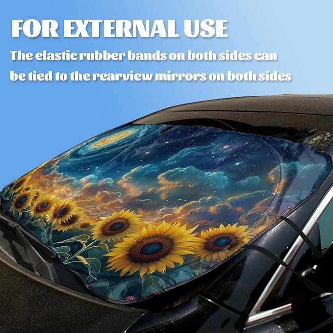 Starry Sunflower Car Window Sun Shield Dreamy Universe Blue Sky Stars Front Window Sun Shade Blocks UV Rays Sun Visor Protector for Car Sedan Truck SUV Accessories 59" L x 31.5" W