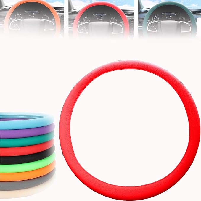 Cool Non-Slip Silicone Steering Wheel Protector, Car Steering Wheel Protective Cover, Non-Slip Car Steering Wheel Cover, Universal Fit Easy to Clean Steering Wheel Cover (red), RZX123
