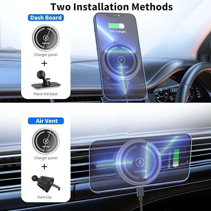 Magnetic Wireless Car Charger Compatible with MagSafe Car Charger Mount, 360° Adjustable Auto Alignment Air Vent Mount for iPhone 13/13 Pro/13 Pro Max/13 Mini/iPhone 12/12 Pro/12 Pro Max,(Silver)