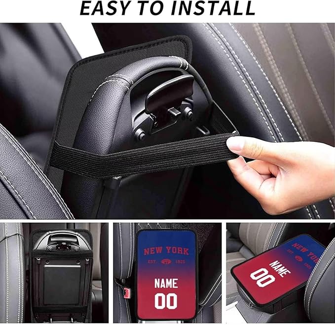 Custom Car Armrest Cover,Add Personalized Name and Number As Gifts for Loyal Football Fans,Auto Center Console Pad Car handrail Box Cushion,Fit for Most Car