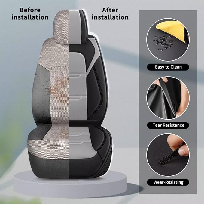 YORKNEIC 2 Front Seat Covers Fit for VW/Volkswagen Passat 1999-2022 - Leather Car Seat Covers for Passat Automotive Seat Cushion with Airbag Compatible (2PCS,Black&Grey)