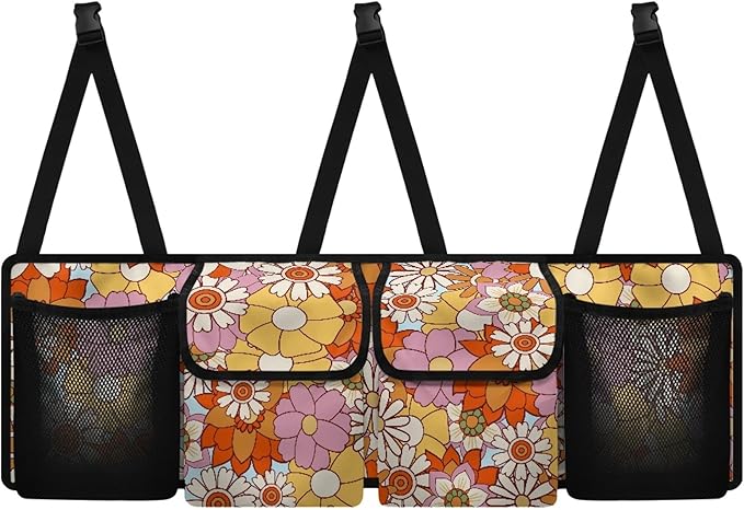 CLOHOMIN Hippie Flower Trunk Organizer for SUV Fashion Car Trunk Organizer Hanging Car Storage Bags Collapsible Cargo Bag with 4 Pockets Car Decor Accessories Gifts
