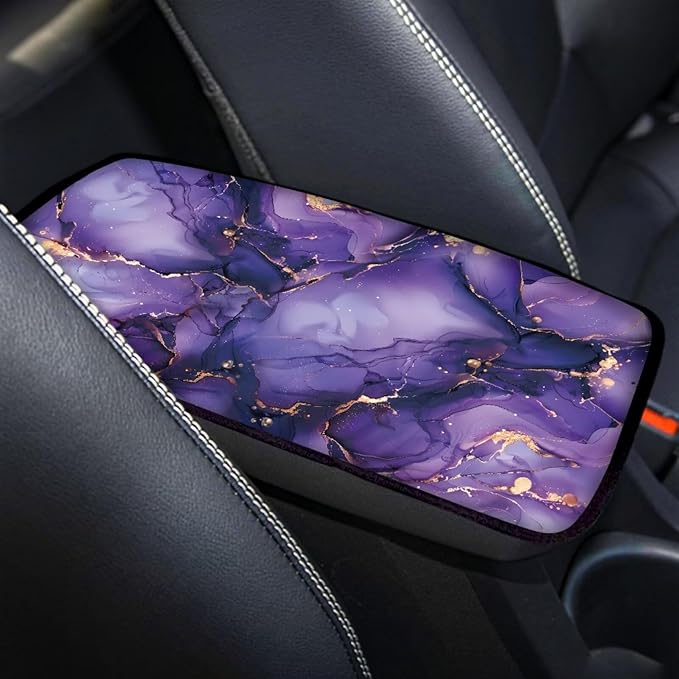 Mintutlipy Purple Marble Car Center Console Cover Car Storage Box Mat Car Decoration Universal 12.3×7.5 Inches Armrest Protector for Most Cars