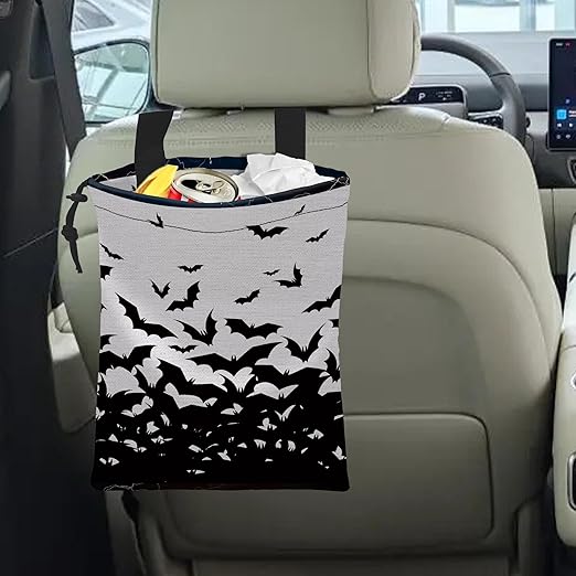 Car Trash Bag Hanging Abstract Black Bat Car Trash Can Waterproof Garbage Bag Hanging for Car Back Seat