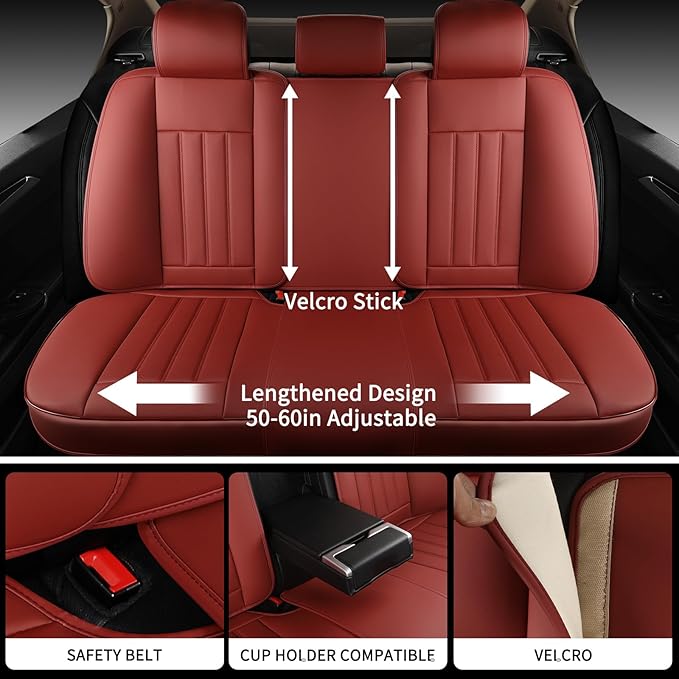 COVER EMPIRE Red Car Seat Covers Full Set, Universal Leather Seat Cover for Cars 5 Seats, Waterproof and Breathable Automotive Seat Cover Front and Rear Seat Covers for Most Trucks, Sedans, SUVs