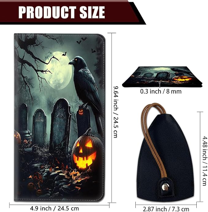 Car Registration Holder, PU Leather Vehicle Glove Box Organizer for Driver License, Document, Car Insurance Holder with Magnetic Shut, Auto Paperwork Wallet Case Accessories, Halloween Pumpkin